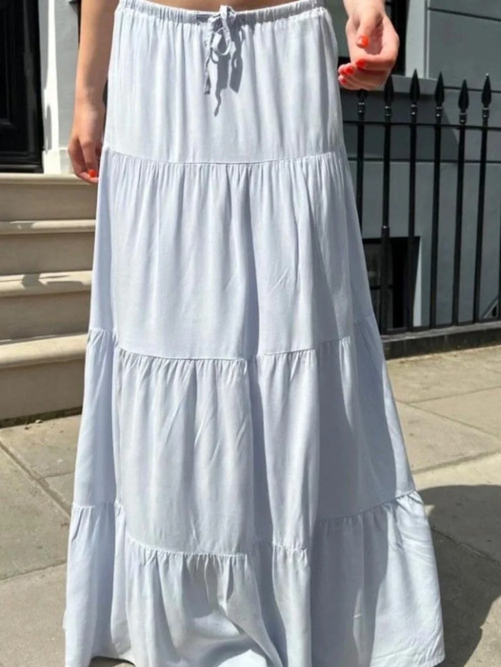 Brandy Melville Light Blue Tiered Maxi Skirt with Drawstring Waist